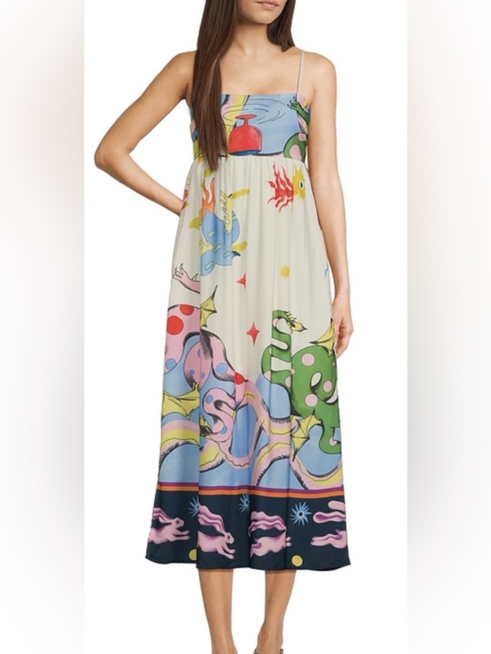 Evolutionary Sleeveless Spaghetti Strap Print Dress
